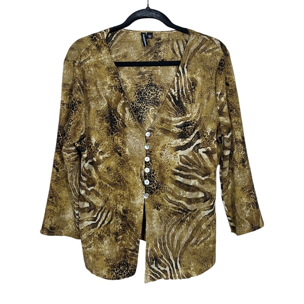 Essentials By Milano Y2K Semi Sheer Animal Print Button Front Top Cardigan Large